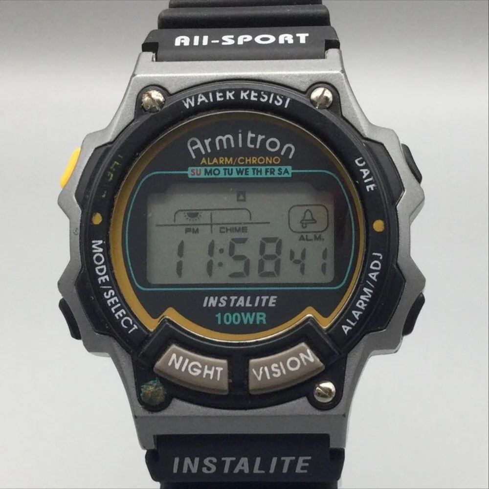 Vintage Armitron All-Sport Instalite Mens Watch 40mm Digital Black New Battery